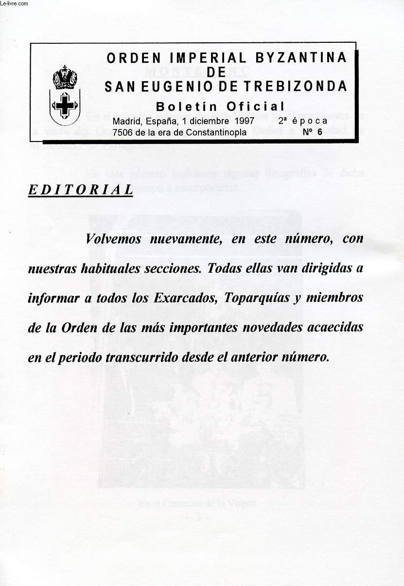 ORDEN IMPERIAL BYZANTINA DE SAN EUGENIO DE TREBIZONDA, BOLETIN OFICIAL, 2a EPOCA, N 6