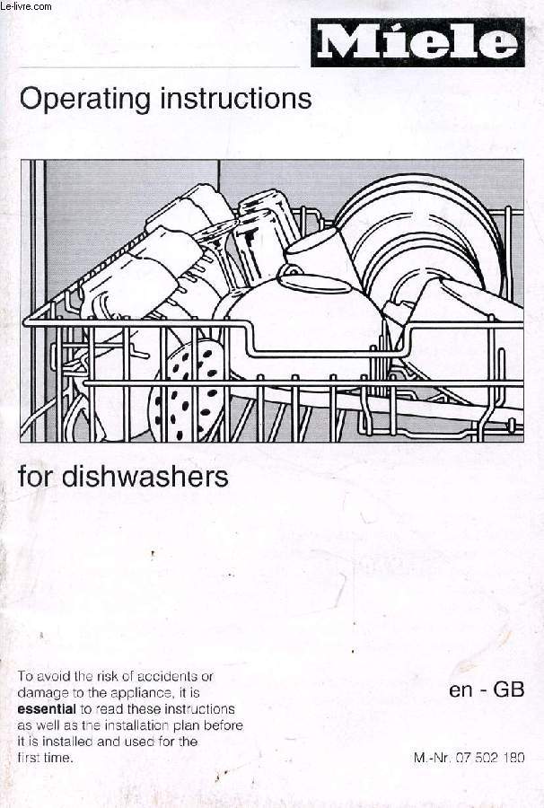 MIELE OPERATING INSTRUCTIONS FOR DISHWASHERS