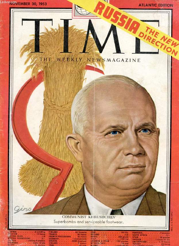 TIME, NEWSMAGAZINE, VOL. LXII, N 22, NOV. 1953 (Contents: The White Case Record. Communist Khrushchev. Great Britain, Labor's Jeger. Marilyn Monroe...)