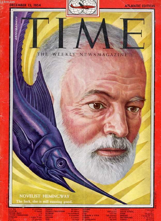 TIME, NEWSMAGAZINE, VOL. LXIV, N 24, DEC. 1954 (Contents: Senator Knowland, A HArd Man to Pigeonhole. New Front in the Cold War, The U.S. searches for a world economic policy. Mutiny of the 'Puszczyk'. Novelist Hemingway (Cover), An American...)