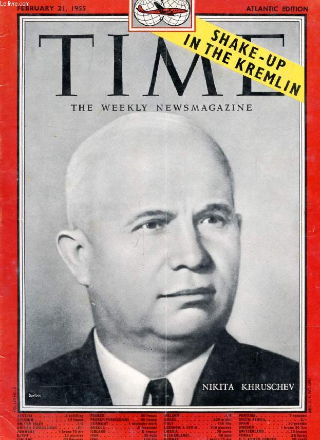 TIME, NEWSMAGAZINE, VOL. LXV, N 8, FEB. 1955 (Contents: Court System Reform a Pressing Problem. Nikita Khruschev, Shake-up in the Kremlin (Cover). The Nixons in Havana...)