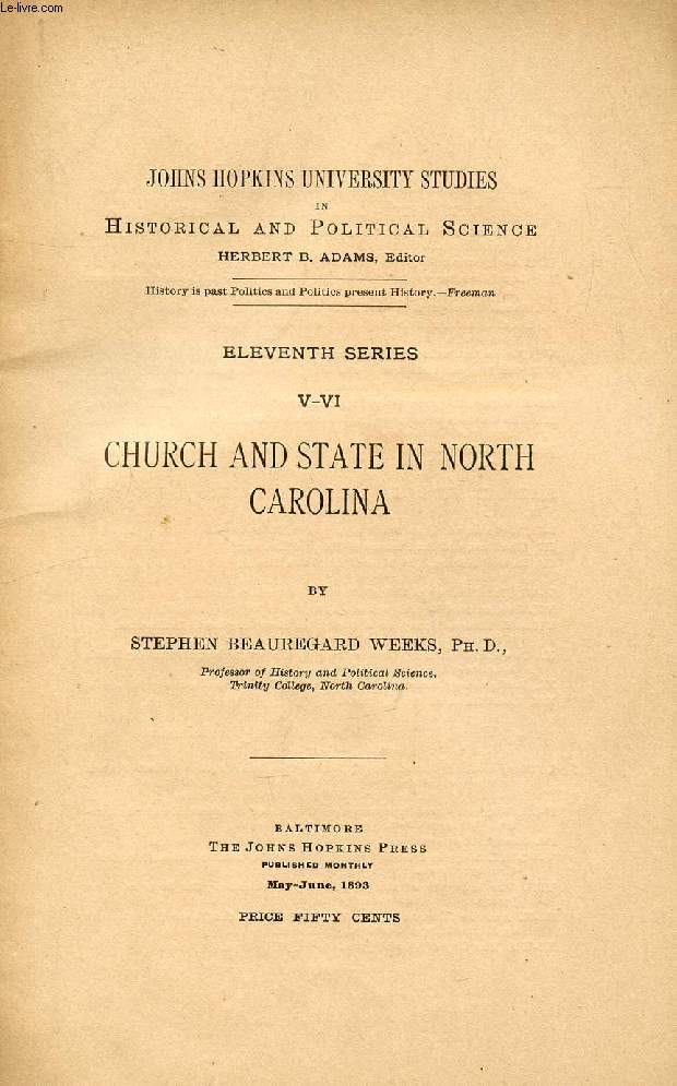 CHURCH AND STATE IN NORTH CAROLINA