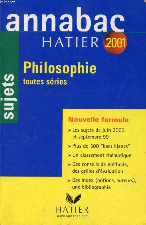 ANNABAC 2001, PHILOSOPHIE, SUJETS