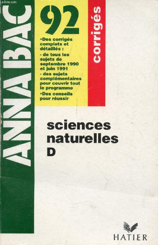 ANNABAC 92, SCIENCES NATURELLES, D, CORRIGES