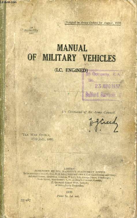 MANUAL OF MILITARY VEHICLES (I.C. ENGINED)