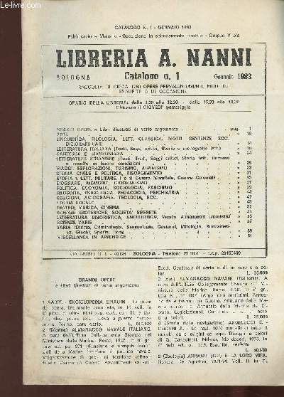 Libreria A. Nanni. Catalogo n1, 4, 6 : Grandi Opere - Dantesca e Manzoniana - Storia Locale - etc