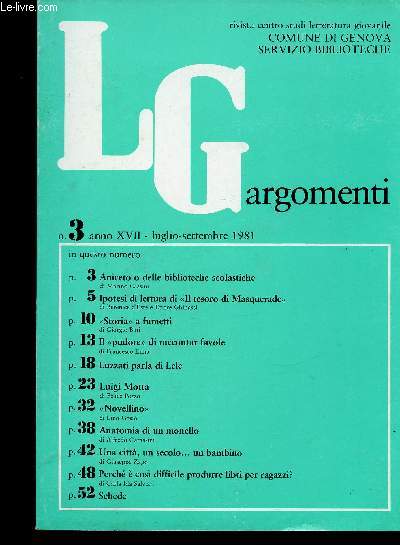 LGargomenti, anno XVII, n3, luglio-settembre 1981 : Aniceto o delle biblioteche scolastiche, par Marino Cassini - Ipotesi di lettura di 