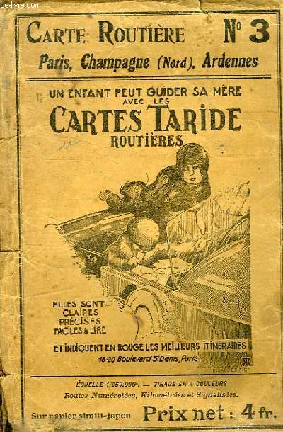 GRANDE CARTE ROUTIERE PARIS, CHAMPAGNE (NORD), ARDENNES N3