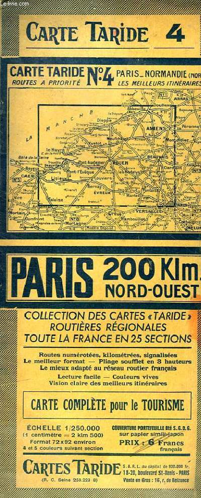 CARTE N4 DE PARIS 200 KM NORD OUEST- CARTE COMPLETE POUR LE TOURISME