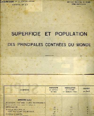 SUPERFICIE ET POPULATION DES PRINCIPES CONTREES DU MONDE CARTE N47