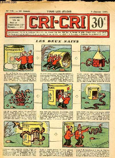 Le Cri-Cri - 2eme srie - anne 1933 - hebdomadaires n745 + 748  750 + 788 + 792 - du 5 janvier au 30 novembre 1933 - Les deux nains - Une histoire de bandit - Les aventures acrobatiques de Charlot - Rira bien qui rira le dernier- Ne bougeons plus ...