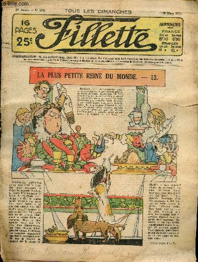 Fillette - anne 1936 - n1450  1460 + 1462 + 1464 + 1466 + 1489  1491 - du 5 janvier au 18 octobre 1936 - incomplet - La plus petite reine du monde - Le perroquet d'argent - La fe des indes - Sonia la petite princesse - ...