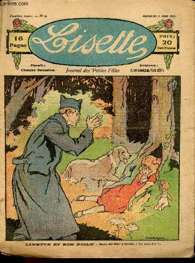Lisette - n 4 - 7 aot 1921 - L'image de Mlle Lydie par J. de Chateaulin - Minouche par Claude Avril - Les trois petits biquets par J. Rigaud - ...