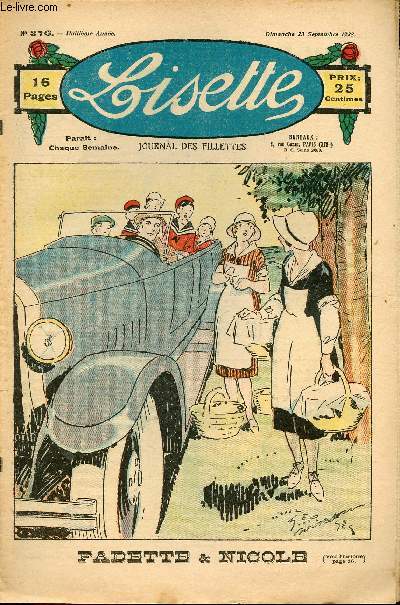 Lisette - n 376 - 23 septembre 1928 - Le homard factieux par Radiguet - Le millefeuille par Micca - Le rubis par Daroux - Fadette et Nicole par Bourdin - ...