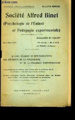 Socit Alfred Binet ( Psychologie de l'Enfant et Pdagogie exprimentale). Bulletin N216 - 217.