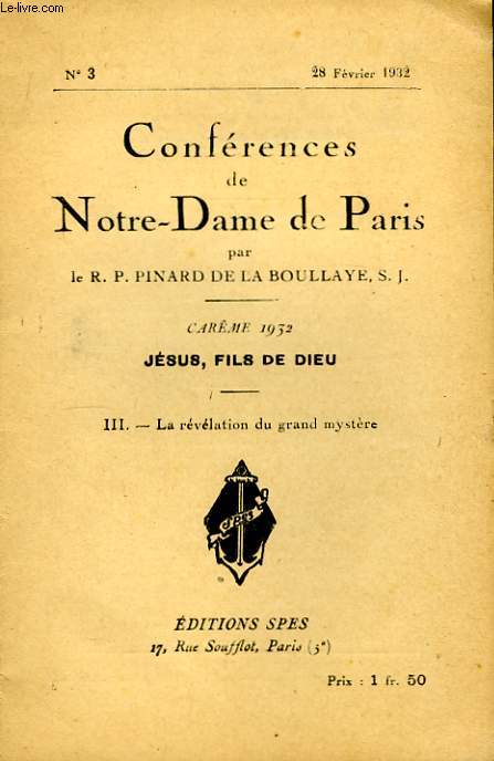 Confrences de Notre-Dame de Paris n3 : La rvlation du grand mystre.
