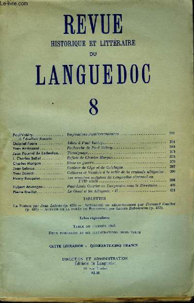 Revue Historique et Littraire du Languedoc N8.