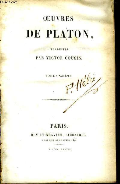 Oeuvres de Platon. TOME 11