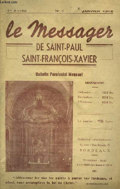 Le Messager de Saint-Paul Saint Franois-Xavier N1, 1re anne.