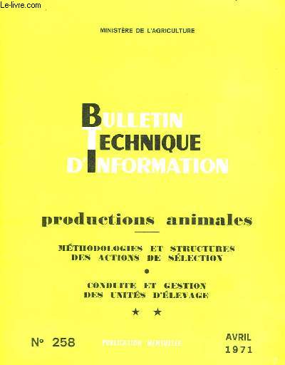 Bulletin Technique d'Information n258 : Productions animales.