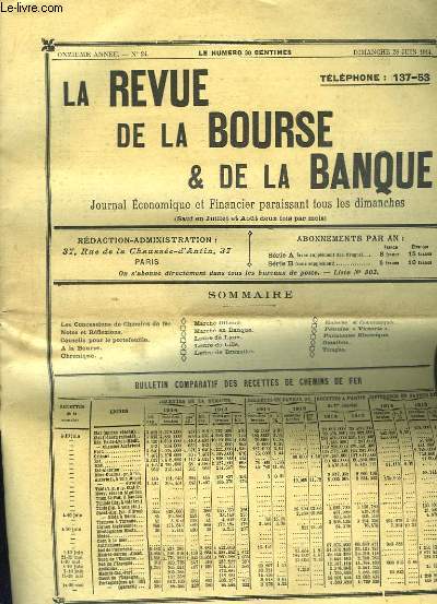 La Revue de la Bourse & de la Banque. N24, 11me anne.