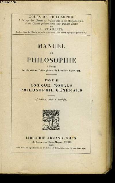 Manuel de Philosophie. En 2 TOMES
