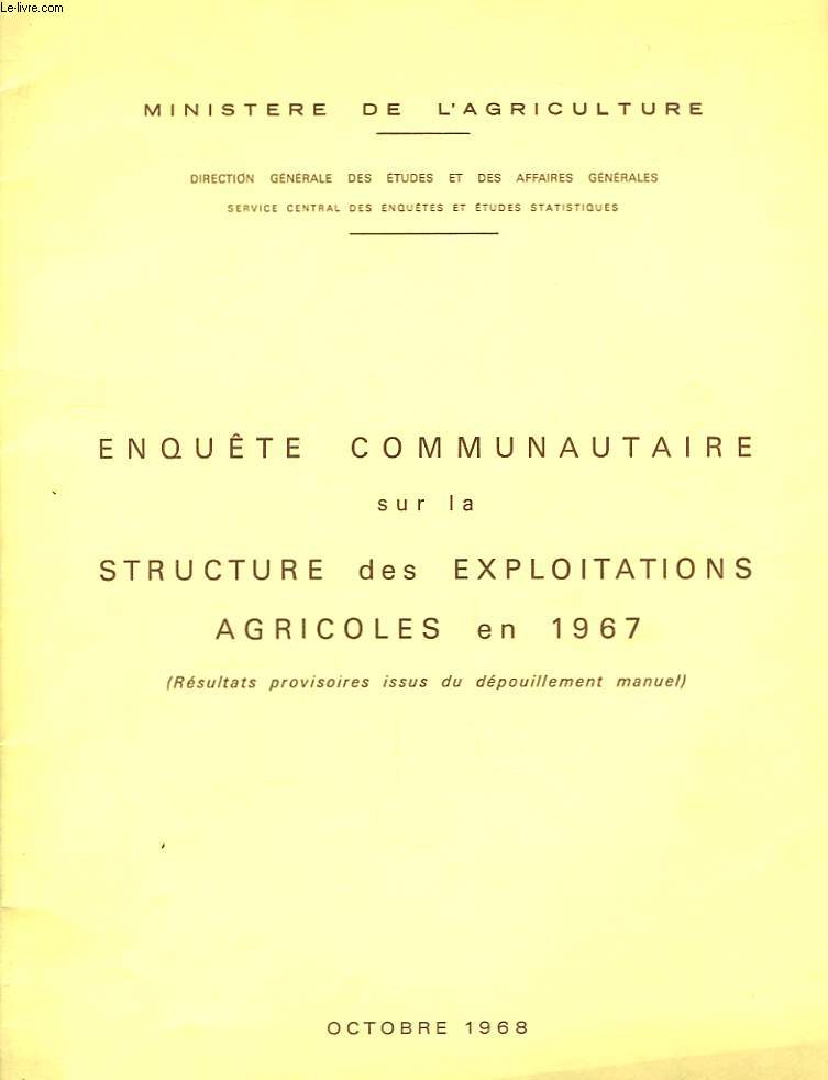 Enqute communautaire sur la structure des exploitations agricoles en 1967