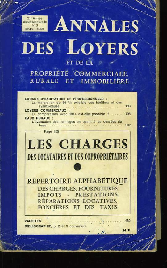 Annales des Loyers et la Proprit rurale et immobilire. N3 : Les charges des locataires et des copropritaires.