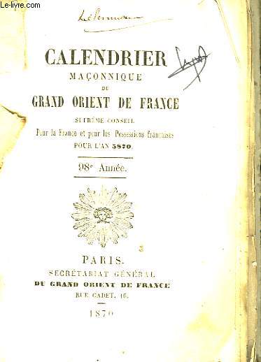 Calendrier Maonnique du Grand Orient de France, pour l'an 1870 (96me anne)