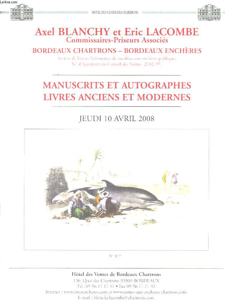 Catalogue de Vente aux Enchres de Manuscrits et Autographes.