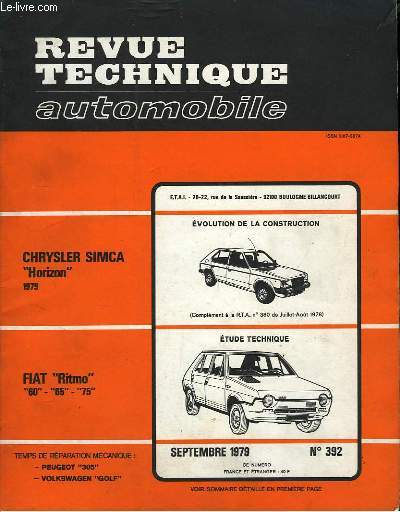 Revue Technique Automobile. N392