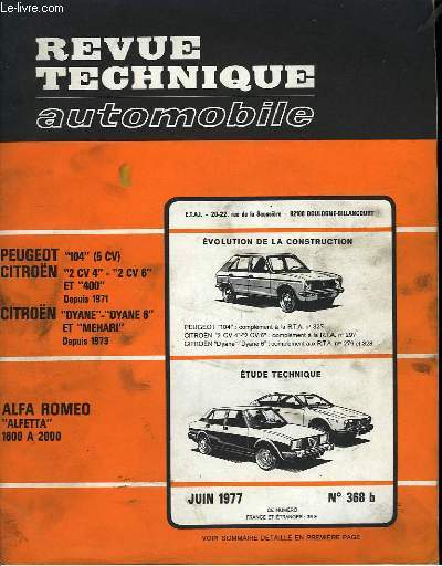 Revue Technique Automobile. N368 b.