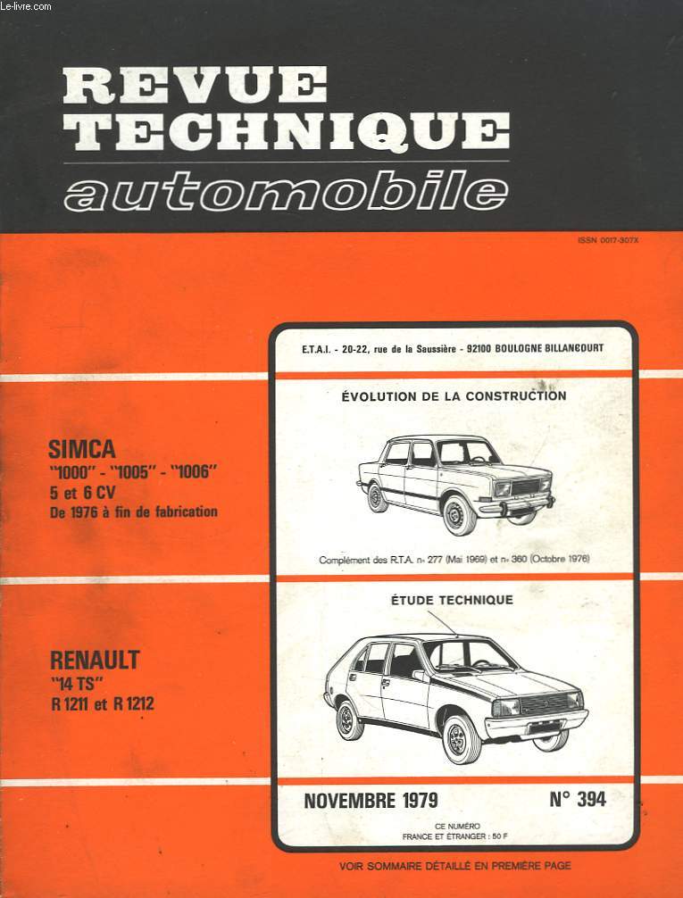 Revue Technique Automobile. N394