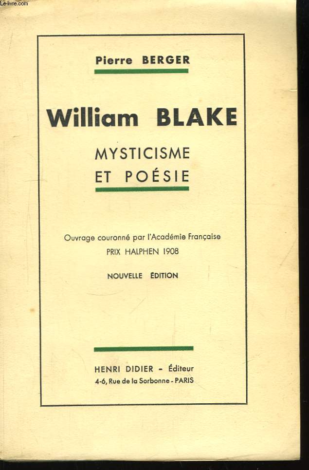 William Blake. Myticisme et Posie.