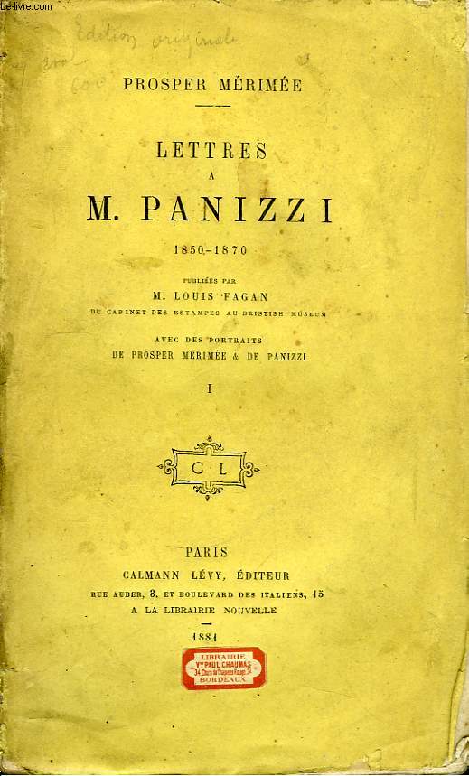 Lettres  M. Panizzi. 1850 - 1870. En 2 TOMES