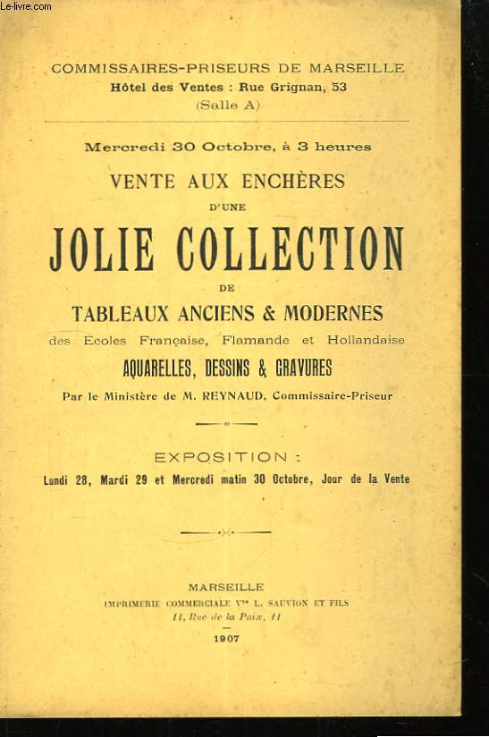 Vente aux Enchres d'une Jolie Collection de Tableaux anciens et modernes.