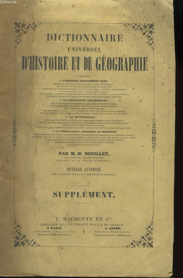 Dictionnaire Universel d'Histoire et de Gographie. Supplment.