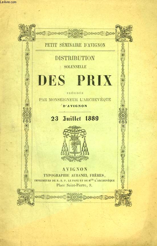 Distribution solennelle des Prix. 23 juillet 1889
