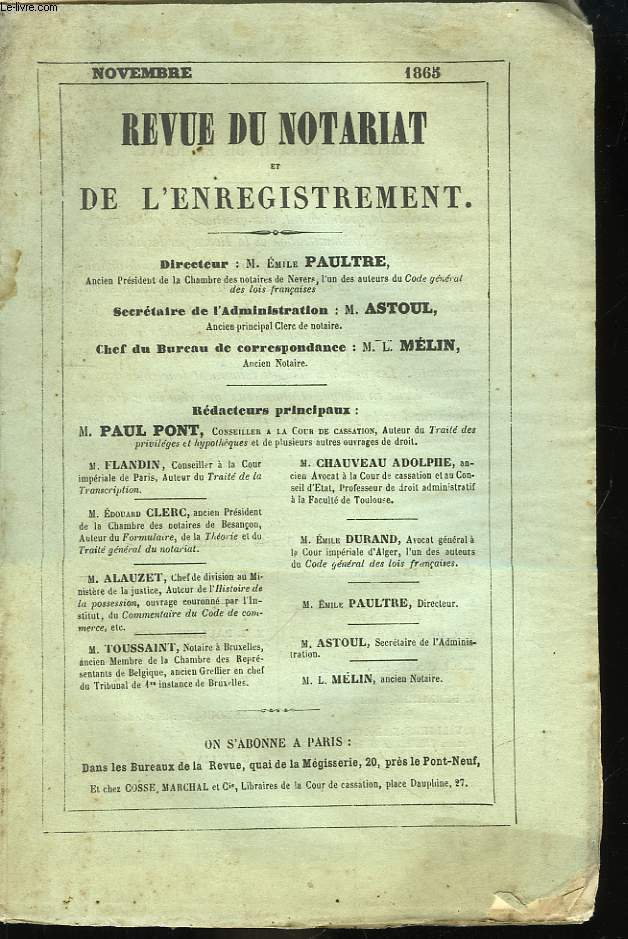 Revue du Notariat et de l'Enregistrement.