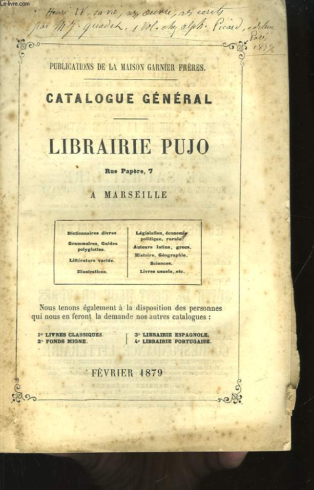 Catalogue Gnral. Fvrier 1879