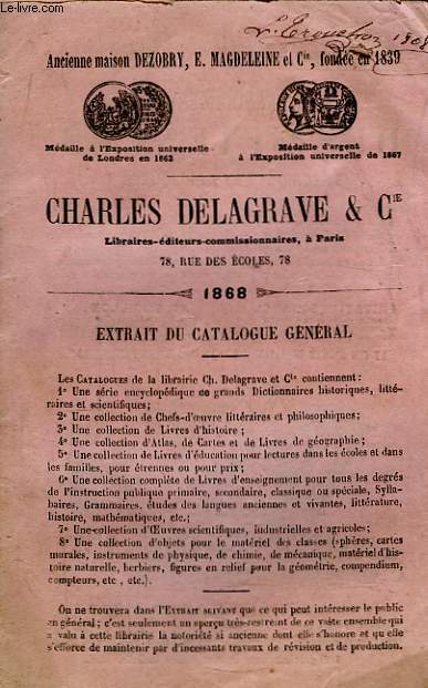 Extrait du catalogue gnral Delagrave, 1868.