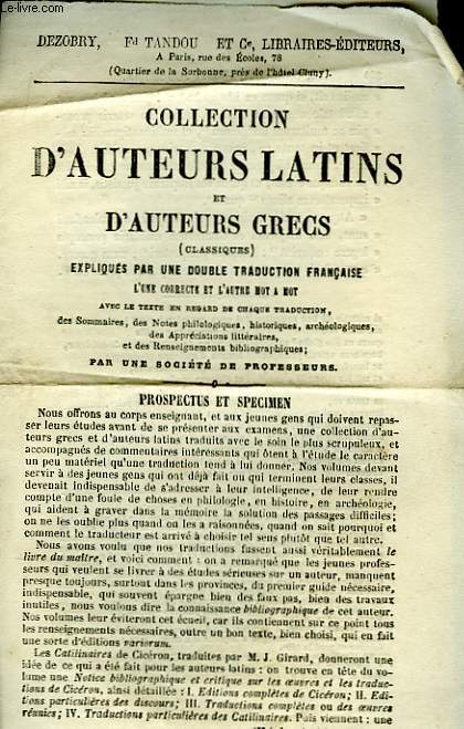 Collection d'Auteurs Latins et d'Auteurs Grecs.