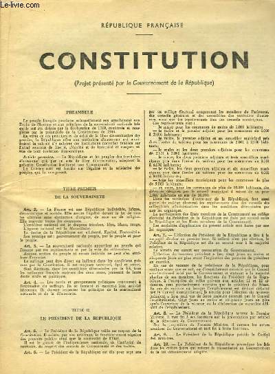 Constitution (Projet prsent par le Gouvernement de la Rpublique)