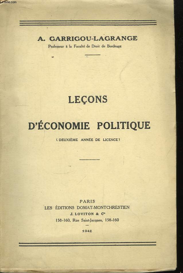 Leons d'Economie Politique - 2me anne licence