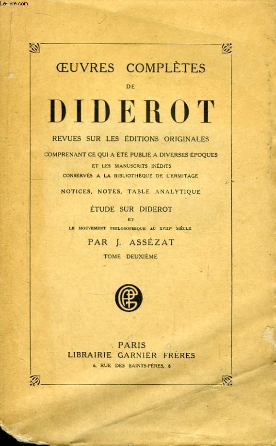 Oeuvres Compltes de Diderot. TOME II. Philosophie, II.