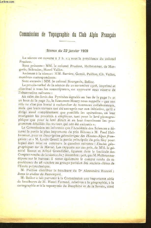 Commission de Topographie du Club Alpin Franais. Procs-verbaux des Sances de l'anne 1909