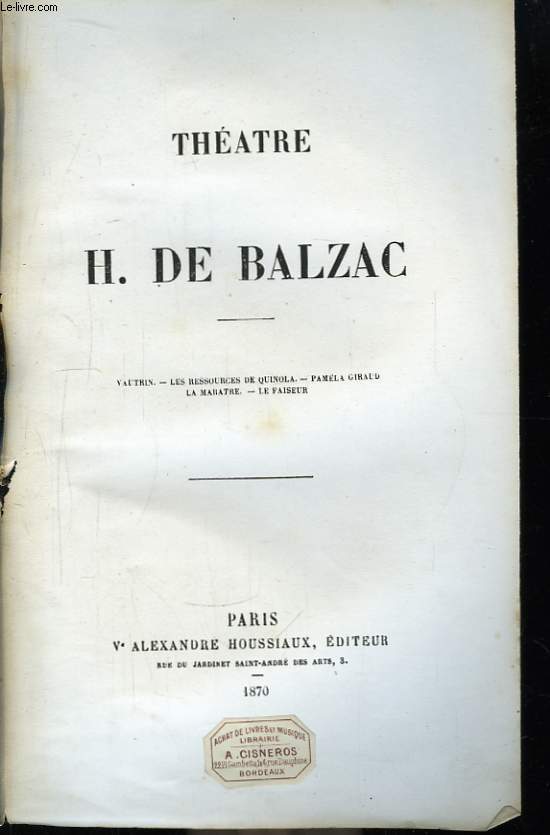 Thtre de H. de Balzac.