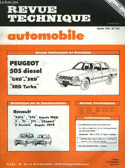Revue Technique Automobile N418 : Peugeot 505 Diesel GRD, SRD, SRD Turbo