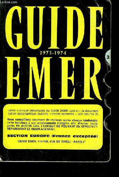 Guide Emer 1973 - 1974. Section Etranger - Europe (France excepte).Volume 2
