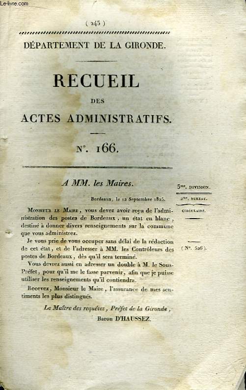 Recueil des Actes Administratifs. N 166